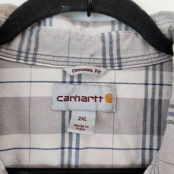 Carhartt Original Fit Plaid Short Sleeve Button Down Shirt Casual Grey Men's 2XL - Picture 6 of 9